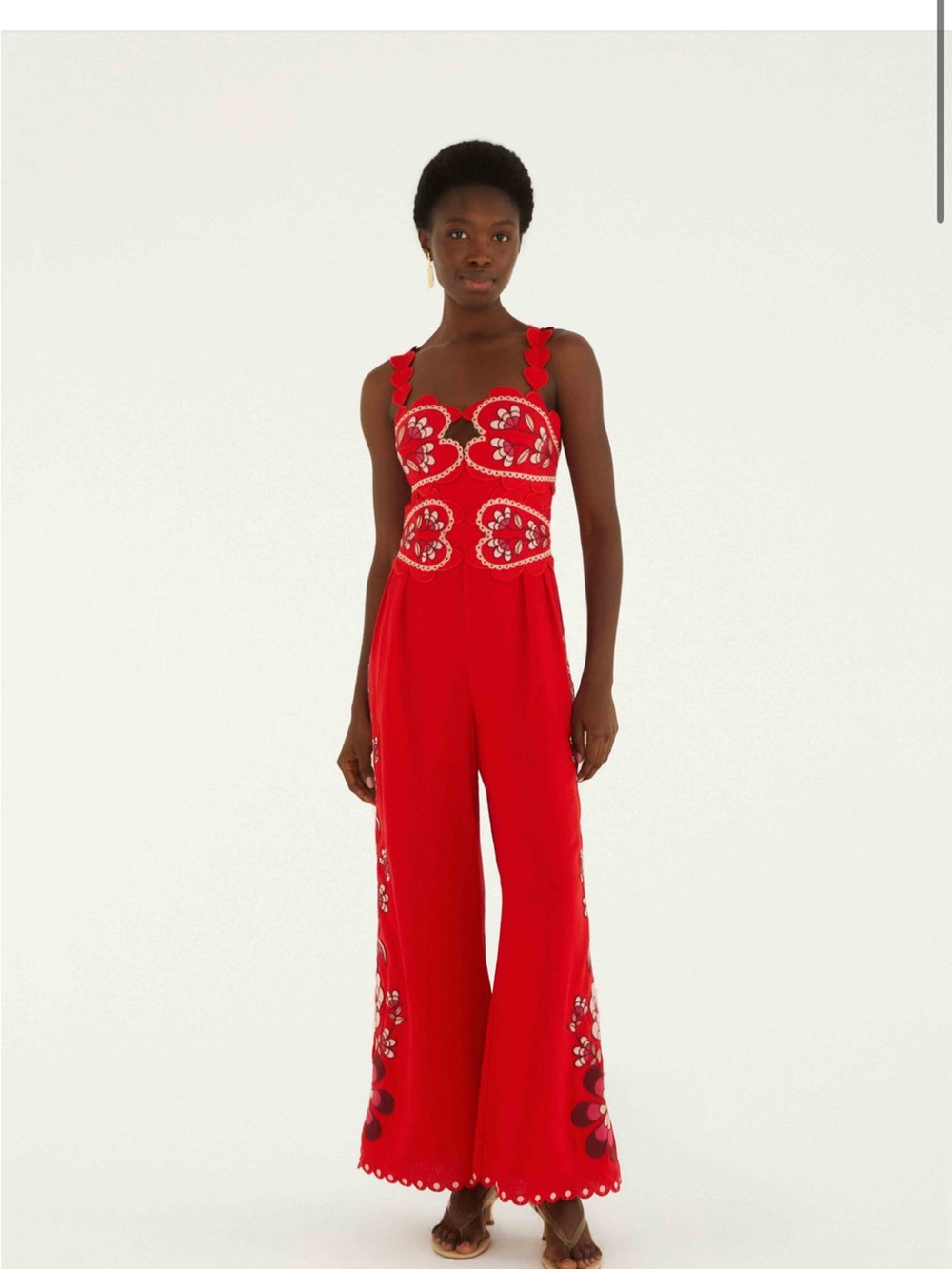 FARM Rio Red Floral Embroidered Wide-Leg Jumpsuit